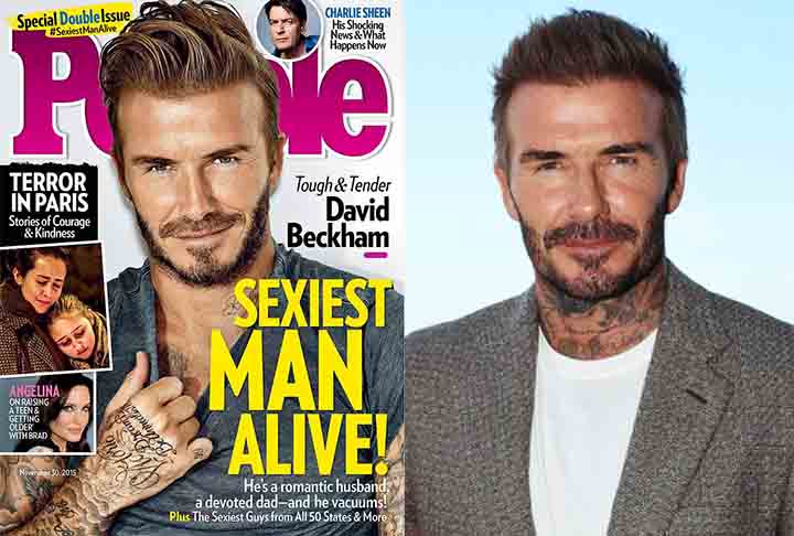2015 — David Beckham: Nascido em 2 de maio de 1975 e aposentado dos gramados desde 2013, o jogador inglês consolidou sua fama de galã dois anos depois, conquistando o título de Homem Mais Sedutor do Mundo.