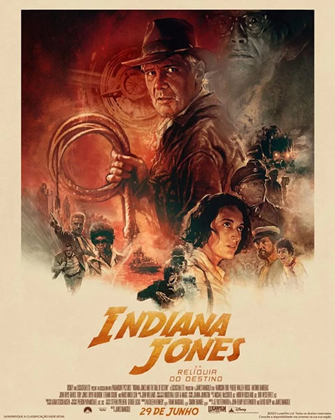  Indiana Jones e o Chamado do Destino, quinto filme da saga, ficou em cartaz no fim de 2023.  O filme é dirigido por James Mangold, que também é o roteirista. Já a produção fica por conta de Steven Spielberg, Kathleen Kennedy, George Lucas, Frank Marshall e Simon Emanuel. 