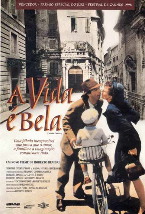 A vida é bela (1997): Filme italiano dirigido e estrelado por Roberto Benigni, foi premiado pelo o Festival de Cannes em 1998, e ganhou três Oscars: melhor filme estrangeiro, melhor ator e melhor trilha sonora para um filme dramático.