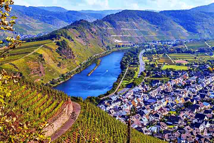 Um dos destaques é o Calmont, considerado o vinhedo mais inclinado da Europa. Casinhas de enxaimel, adegas familiares e o Castelo de Reichsburg nas proximidades dão todo um charme para a região.