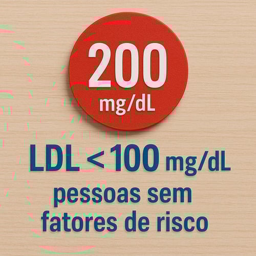 Os níveis ideais de colesterol total devem estar abaixo de 200 mg/dL. O LDL deve ser inferior a 100 mg/dL em pessoas sem fatores de risco.
