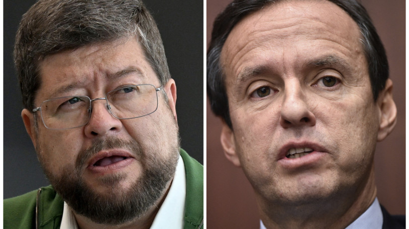 Candidato presidencial da Bolívia pela coalizão Alianza Unidad, Samuel Doria Medina (à esquerda), e o ex-presidente boliviano Jorge Quiroga