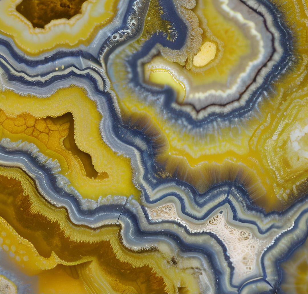 A coloração da ágata pode variar bastante, incluindo tons de branco, cinza, azul, rosa, vermelho, verde e marrom. As cores dependem de impurezas como ferro, manganês e outros minerais.
