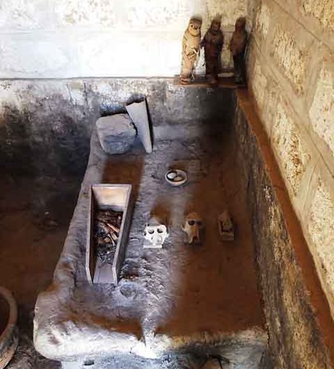 Entre seus achados mais notáveis estão a necrópole de animais sagrados, especialmente íbis e babuínos mumificados, que eram associados ao culto de Thoth, além de sarcófagos humanos, amuletos e artefatos variados.