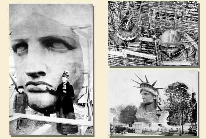 Ela é uma figura feminina vestida que representa Libertas, deusa romana, que carrega uma tocha e um tabula ansata. Uma tabuleta que evoca uma lei sobre a qual está inscrita a data da Declaração da Independência dos Estados Unidos, 4 de julho de 1776.