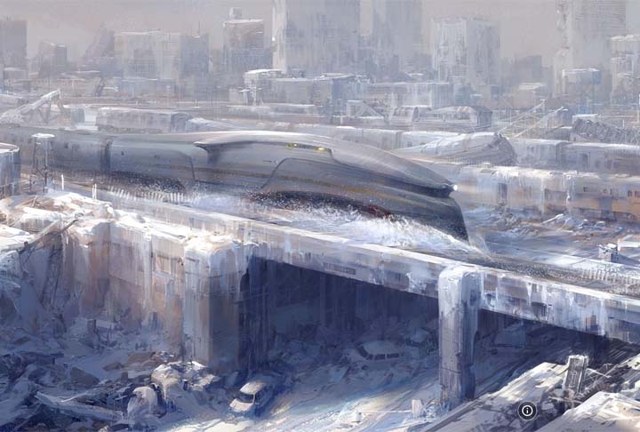 A única pessoa sobrevivente viaja com trem chamado Snowpiercer, que viaja continuamente ao redor do globo. O trem é uma verdadeira cidade em movimento, com diferentes seções representando as classes sociais.