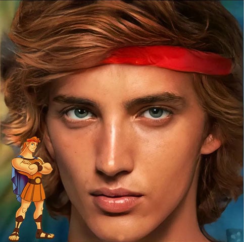 Outro personagem famoso da Disney é o Hércules, baseado em uma história da mitologia grega. Ele teria esse rosto, se fosse de carne e osso.