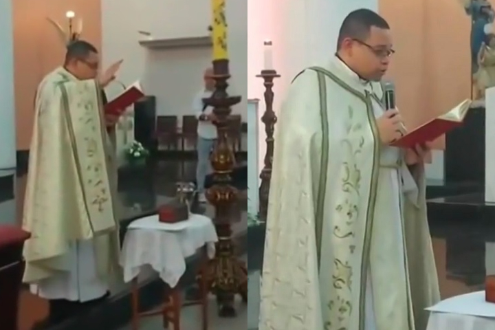 No vídeo, gravado por uma tia, há um trecho em que o padre diz: Recebe a luz de Cristo... querida criança.