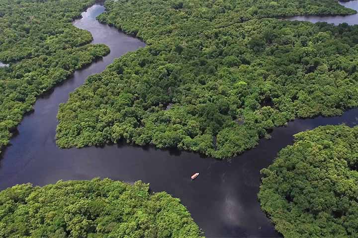 Considerado também o maior rio do mundo em volume de água, o rio Amazonas nasce nos Andes peruanos e percorre países como Peru, Colômbia e principalmente o Brasil, até desaguar no Oceano Atlântico.