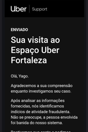  Uber bloqueou a conta por suspeita de uso fraudulento