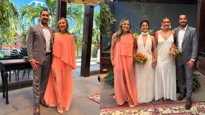 Renata Saldanha e Maike Allan postam fotos juntos em casamento de amigas em Fortaleza