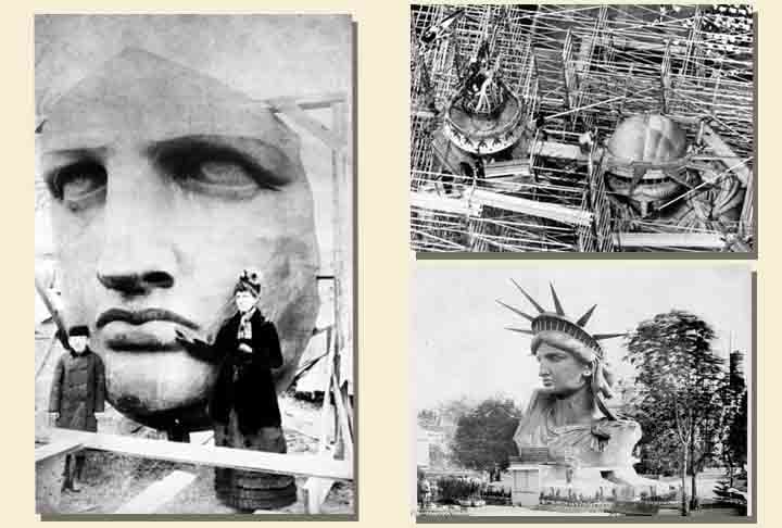 Ela é uma figura feminina vestida que representa Libertas, deusa romana, que carrega uma tocha e um tabula ansata. Uma tabuleta que evoca uma lei sobre a qual está inscrita a data da Declaração da Independência dos Estados Unidos, 4 de julho de 1776.