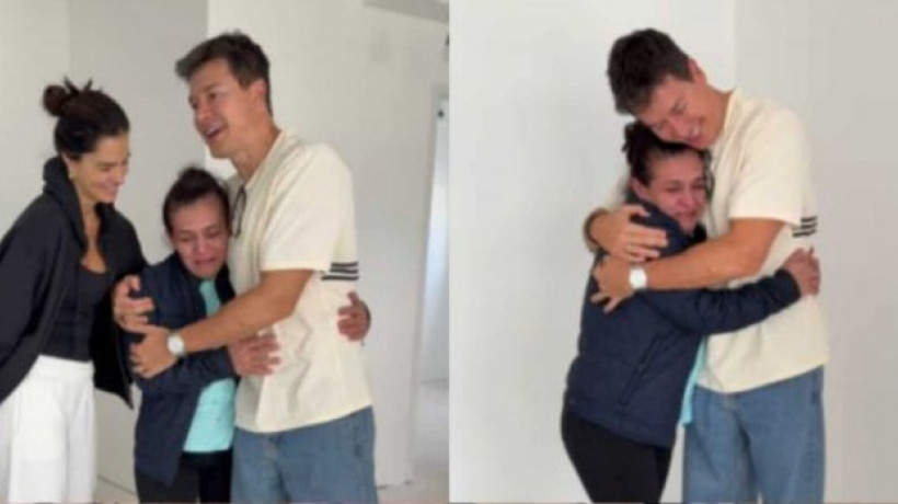 Rodrigo Faro e Vera Viel presenteiam Ana, funcion&aacute;ria da fam&iacute;lia h&aacute; mais de 15 anos, com apartamento