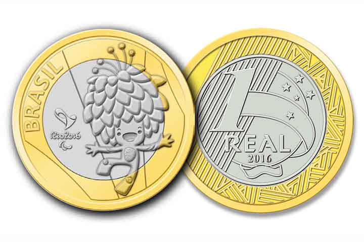 2016: Moeda de R$ 1 comemorativa em homenagem aos Jogos Olímpicos e Paralímpicos Rio 2016. Foram produzidas 20 milhões de unidades.