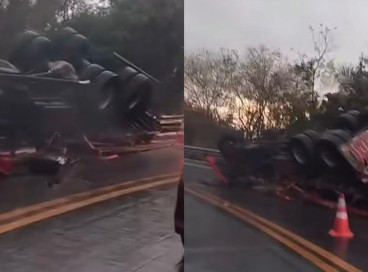 Sinistro de trânsito envolvendo um veículo M.BENZ/L 1620, caminhão da cor vermelha, foi registrado no km 303 da BR-222, nesta sexta-feira, 5 