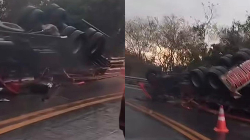 Sinistro de trânsito envolvendo um veículo M.BENZ/L 1620, caminhão da cor vermelha, foi registrado no km 303 da BR-222, nesta sexta-feira, 5