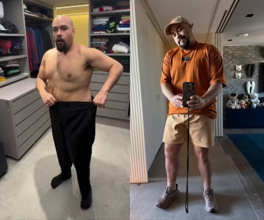 Com uma mudança de vida e rotina, o apresentador e ator Tiago Abravanel tem surpreendido o público com seu processo de emagrecimento, com remédios, que teve início há cerca de um mês. Assim, ele mostrou com empenho o resultado, com o detalhe das roupas ficarem largas.