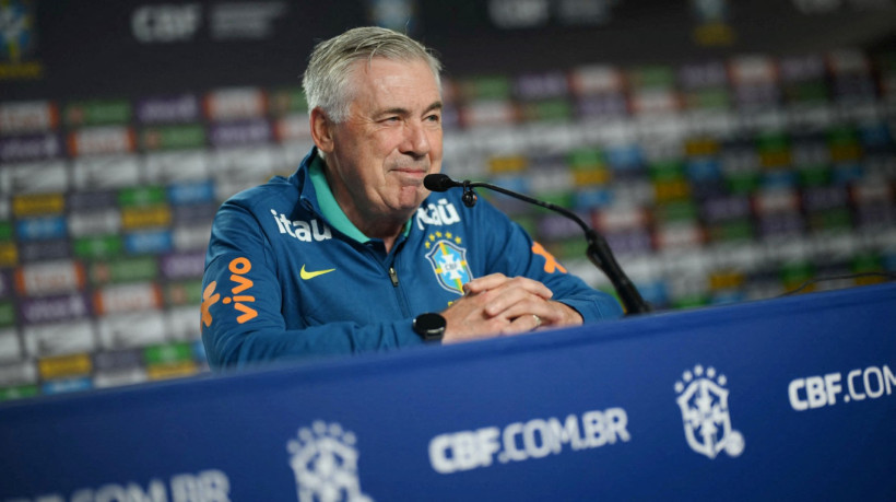 Brazil's Italian head coach Carlo Ancelotti gestures during a press conference in Teresopolis, Rio de Janeiro State, Brazil on September 8, 2025, ahead of the FIFA World Cup 2026 qualifier football match against Bolivia on September 9 at the Municipal Stadium El Alto in El Alto, La Paz department.