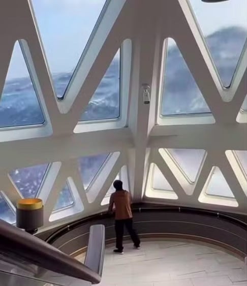 Nas imagens, é possível ver as ondas se chocando contra o cruzeiro enquanto a embarcação passava por uma região perigosa do oceano perto da Antártica.