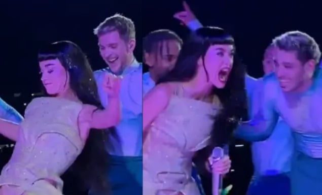 A cantora Katy Perry se meteu a chutar um boneco Labubu no show da turnê 