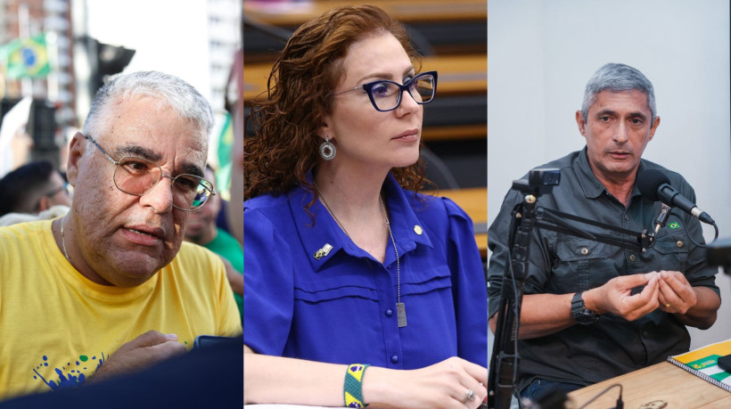 O senador Eduardo Girão (Novo), a deputada federal licenciada Carla Zambelli (PL) e coronel Aginaldo (PL)