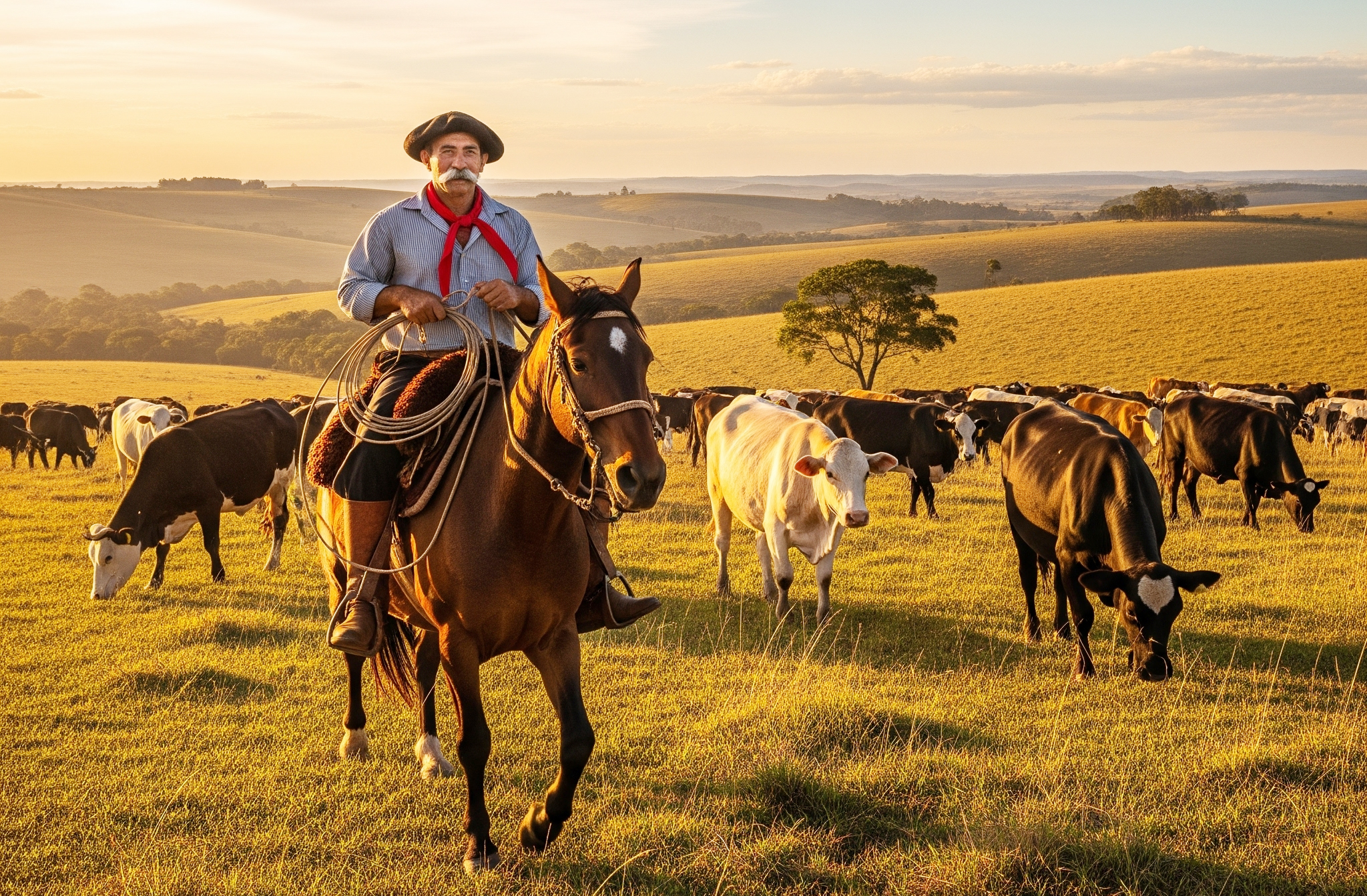 O gaúcho tem uma forte ligação histórica com a pecuária. O trabalho com o gado moldou sua rotina, seus valores e suas habilidades com o laço e o cavalo — símbolos da vida no campo.
