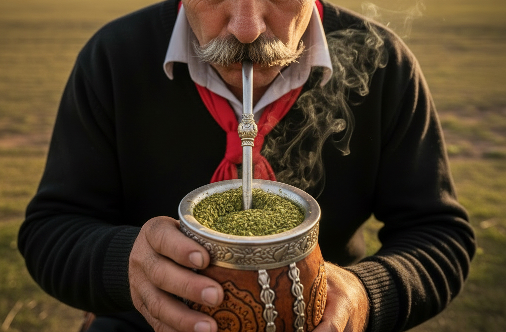 Feito com erva-mate e água quente, o chimarrão é símbolo de amizade e hospitalidade. Compartilhar a cuia representa respeito, união e tradição entre os gaúchos.