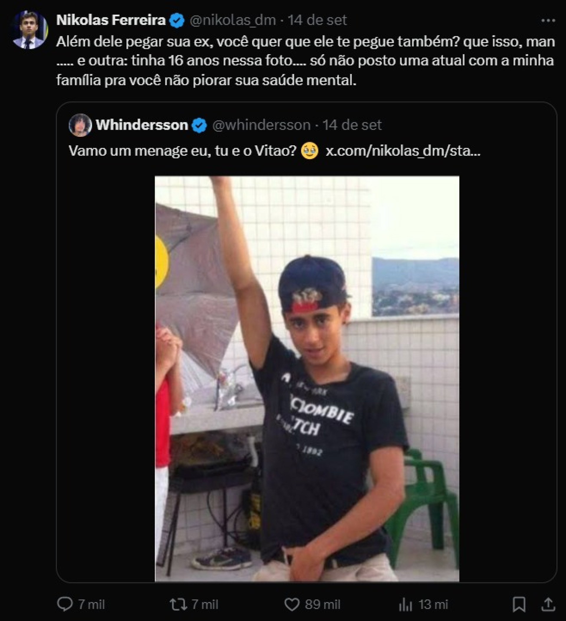 Nikolas e Whindersson protagonizaram uma briga no X (antigo Twitter) com citações a menage e morte do filho de Whindersson