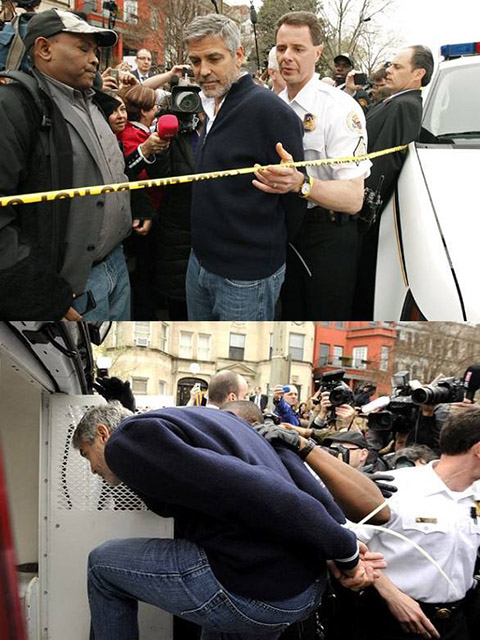 George Clooney - O ator foi preso em 2012 por invadir a embaixada do Sudão, nos Estados Unidos, em protesto contra a tirania do governo.  Um preso do bem....