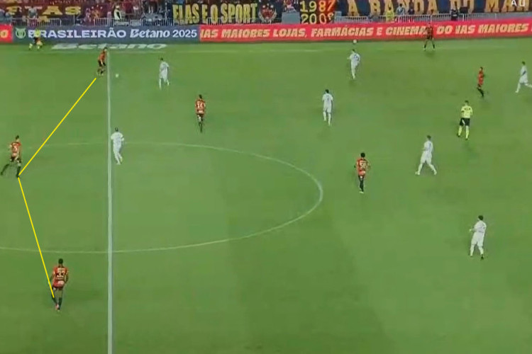 No jogo contra o Santos, Sport tamb&eacute;m adotou a sa&iacute;da com linha de tr&ecirc;s jogadores