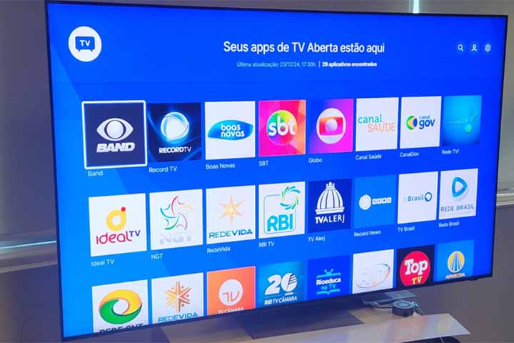 Em vez dos canais tradicionais, os usuários terão acesso a aplicativos das emissoras, reunidos em uma tela inicial de navegação.
