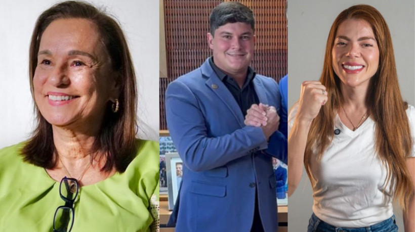 Da esquerda para a direita, Cândida Figueiredo (União Brasil), Joel Barroso (PSB), e Lígia Protásio (PT)