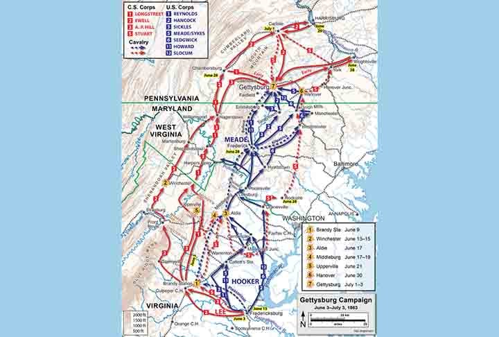 O exército nortista da União tinha a liderança do general George Meade e agiu para conter as pretensões inimigas de forçarem o presidente Abraham Lincoln a capitular. 

