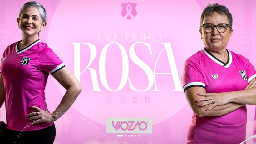 Camisa do Outubro Rosa do Ceará possui detalhes em preto e branco na campanha de 2025. 