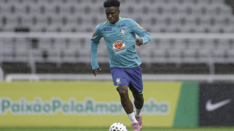 Atacante Vinicius Júnior em treino da seleção brasileira em Seul, na Coreia do Sul