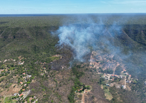 O fogo teve início de forma intencional na zona rural do Crato e se alastrou em direção à Floresta Nacional do Araripe (Flona).