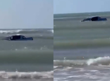 Vídeo registrou momento em que o veículo é levado pelo mar na última terça-feira, 7 