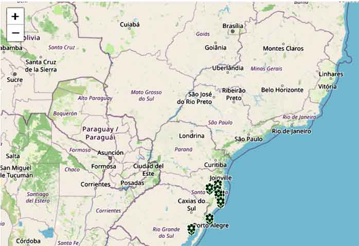 A espécie cresce em solos bem drenados, em florestas semidecíduas e pluviais, preferencialmente em altitudes médias. A presença ocorre desde Minas Gerais até o Rio Grande do Sul, incluindo o Centro‑Oeste  .