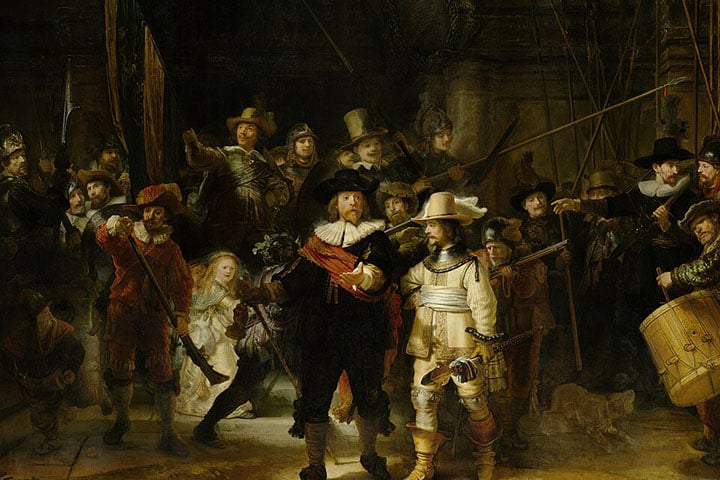 Entre os retratos de grupos, destacam-se A Aula de Anatomia do Dr. Tulp e A Ronda Noturna, que representam marcos na arte holandesa do século XVII. 
