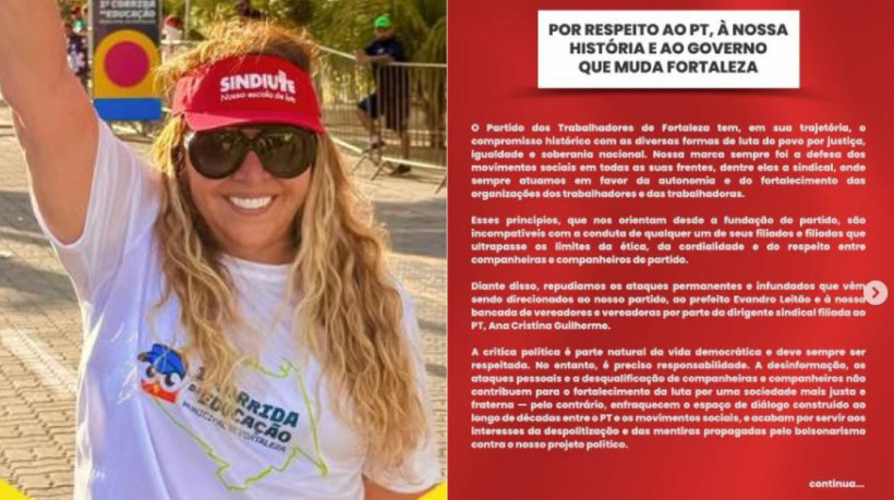 Ana Cristina Guilherme é filiada ao PT e presidente do Sindiute