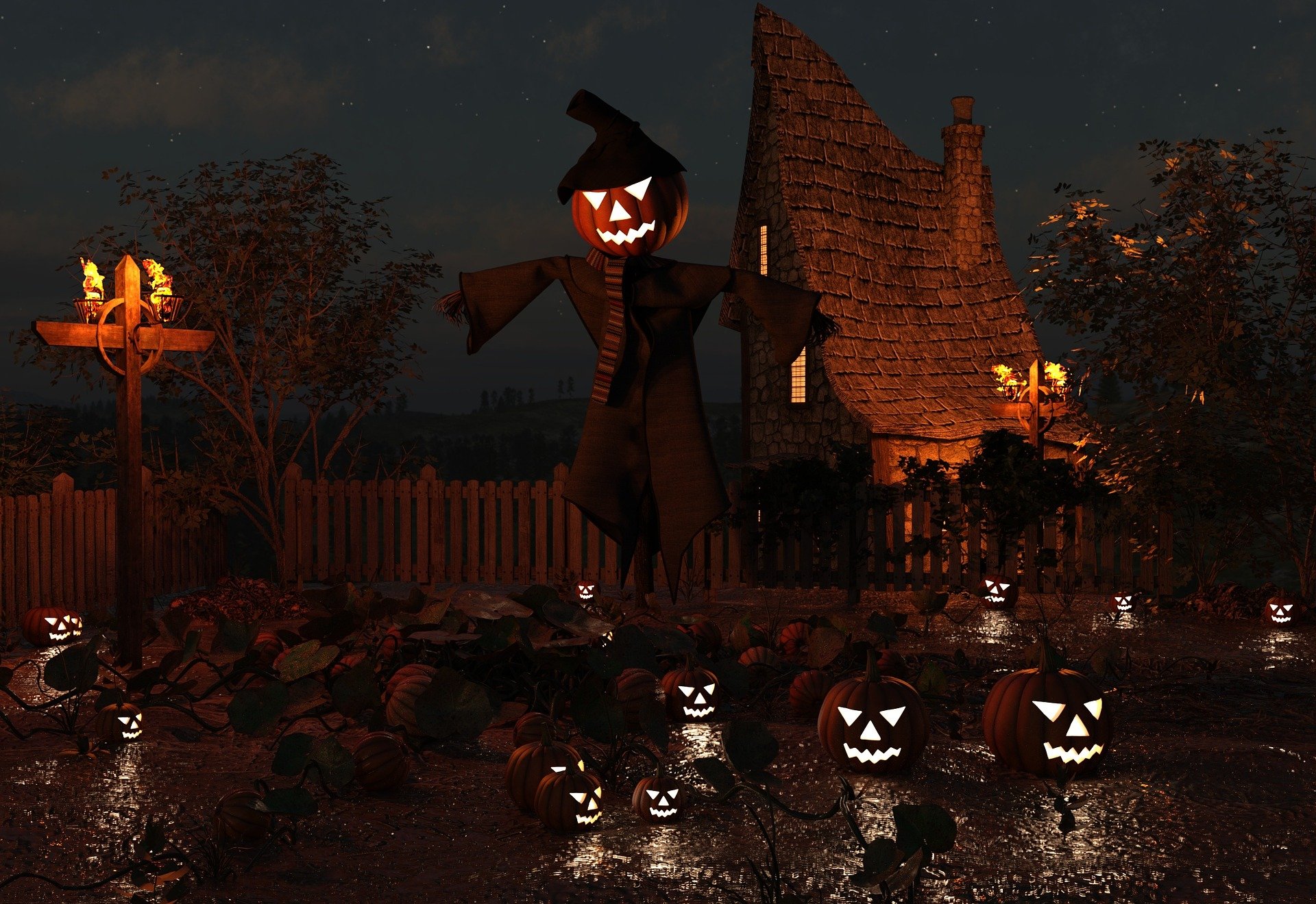 As cores laranja e preto marcam o festival do Samhaim porque, no início do outono, as folhas ficam laranja e os dias são mais escuros. 