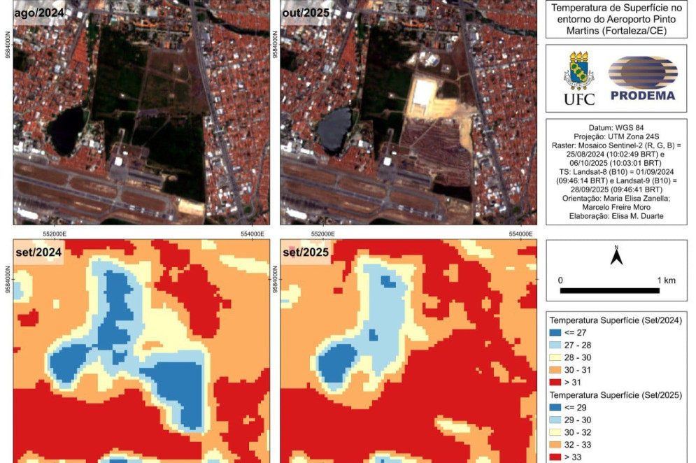 Foram registradas máximas de até 36 °C em pontos da superfície desmatada(Foto: Reprodução/Elisa Maria Duarte (Prodema/UFC))