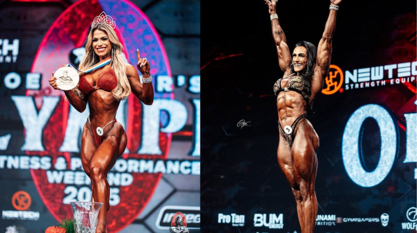 As brasileiras Eduarda Bezerra (esquerda) e Natalia Coelho (direita) conquistaram primeiro lugar em suas categorias no Mr. Olympia 2025