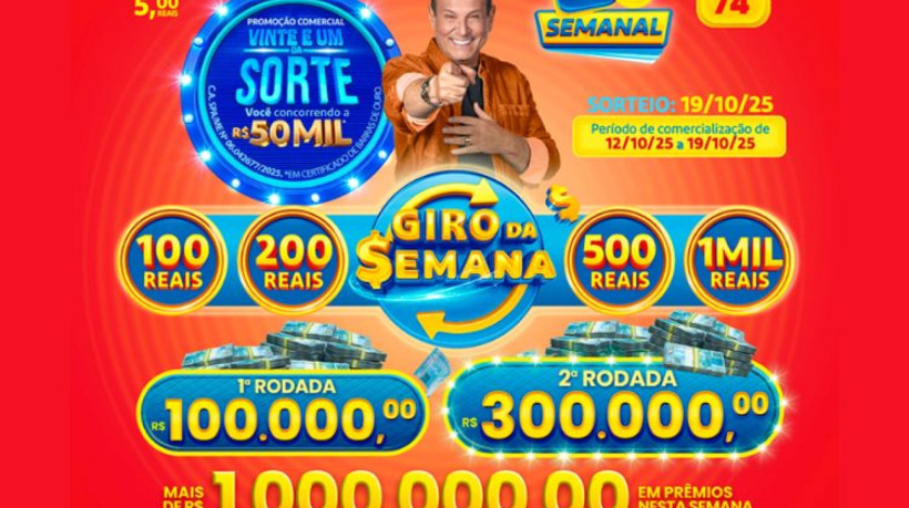 75º sorteio da Tele Sena Semanal de domingo, 26 de outubro (26/10), tem mais de R$ 1 milhão em prêmios

