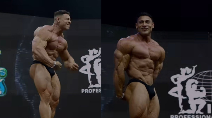 O fisiculturista Ramon Dino subiu ao palco para a exibição de pose no Mr. Olympia Brasil