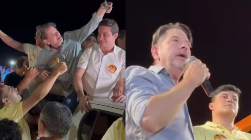 O senador Cid Gomes (PSB) e o deputado federal Júnior Mano (PSB) participaram nesse sábado, 18, de comício em apoio ao candidato Joel Barroso (PSB) em Santa Quitéria