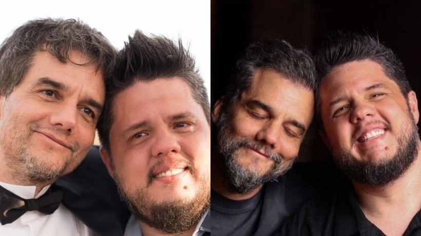 Na 1ª imagem, Wagner Moura e Léo Paiva em Cannes, após o furto ocorrido durante o festival. Na 2ª imagem, os dois aparecem juntos após a entrevista realizada em Salvador