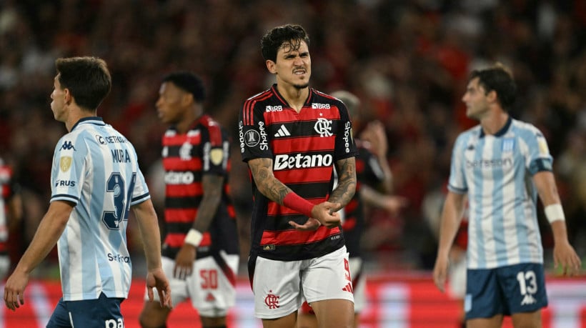 Pedro, do Flamengo, durante a semifinal da Libertadores contra o Racing, no Maracanã, no Rio de Janeiro, em 22/10/2025
