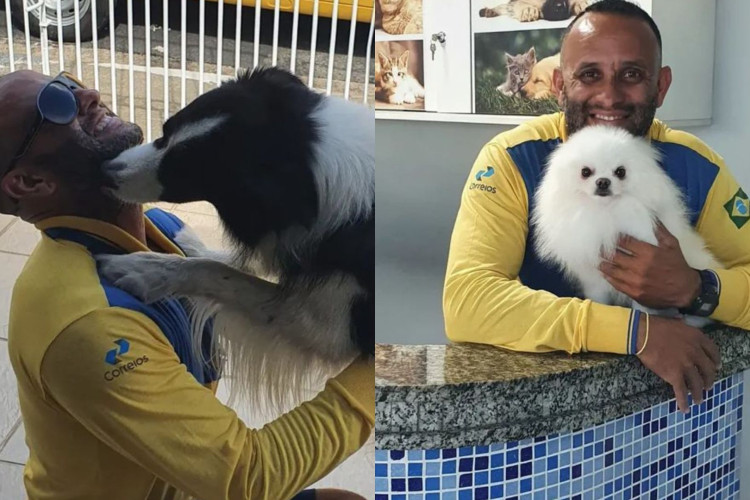 Angelo posa com seus "amigos de entrega".