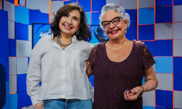 Neila Fontenele e Márcia Alcântara nos bastidores do programa Velho, Eu?